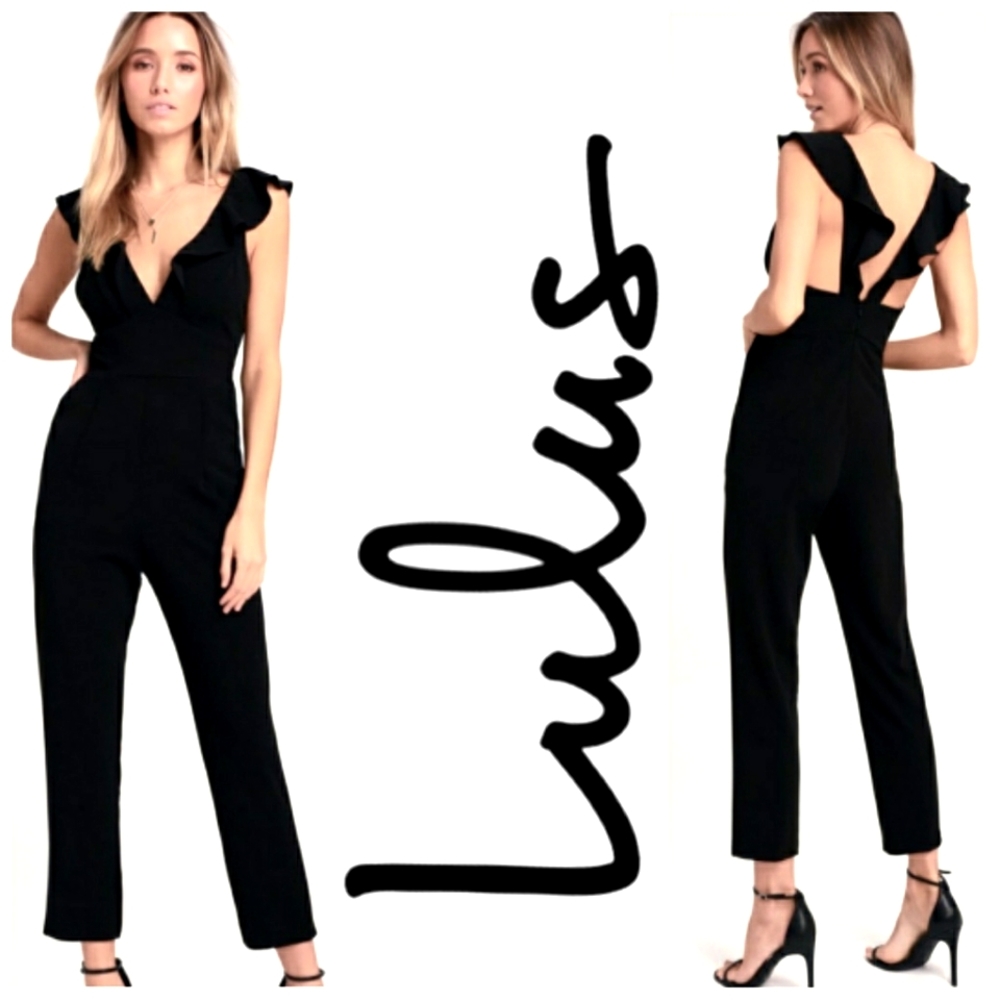 Nwt Lulu's Leilani Black Ruffled Jumpsuit